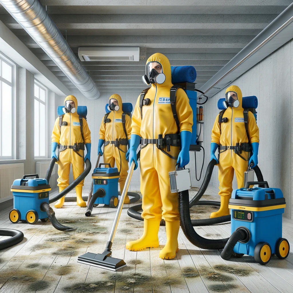 Certified remediation specialist using HEPA vacuum during cleanup