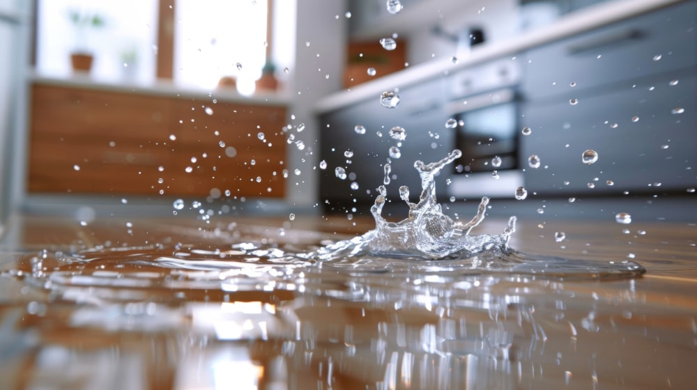 A home in Anna, TX with water pooling on the floor after a sudden plumbing leak