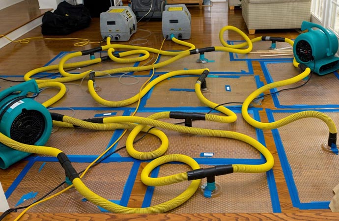 Professional water mitigation equipment drying out a McKinney home