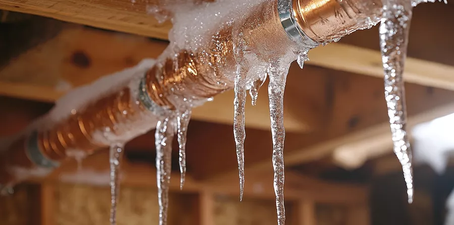 Frozen and burst pipe inside a Texas home wall causing significant water damage requiring professional restoration