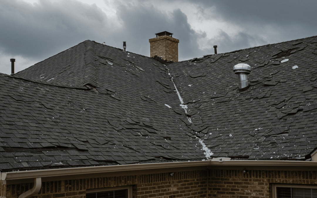 Hail storm damage on residential roofing in McKinney, TX requiring professional roofing contractor assessment