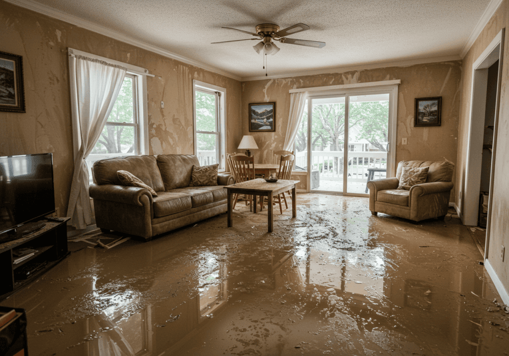Water damage restoration in progress inside Anna, TX residential home with drying equipment and moisture assessment