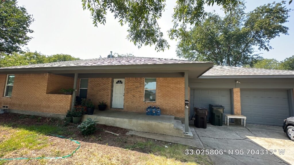 Front exterior of a single-story Plano home documented during a mold remediation project