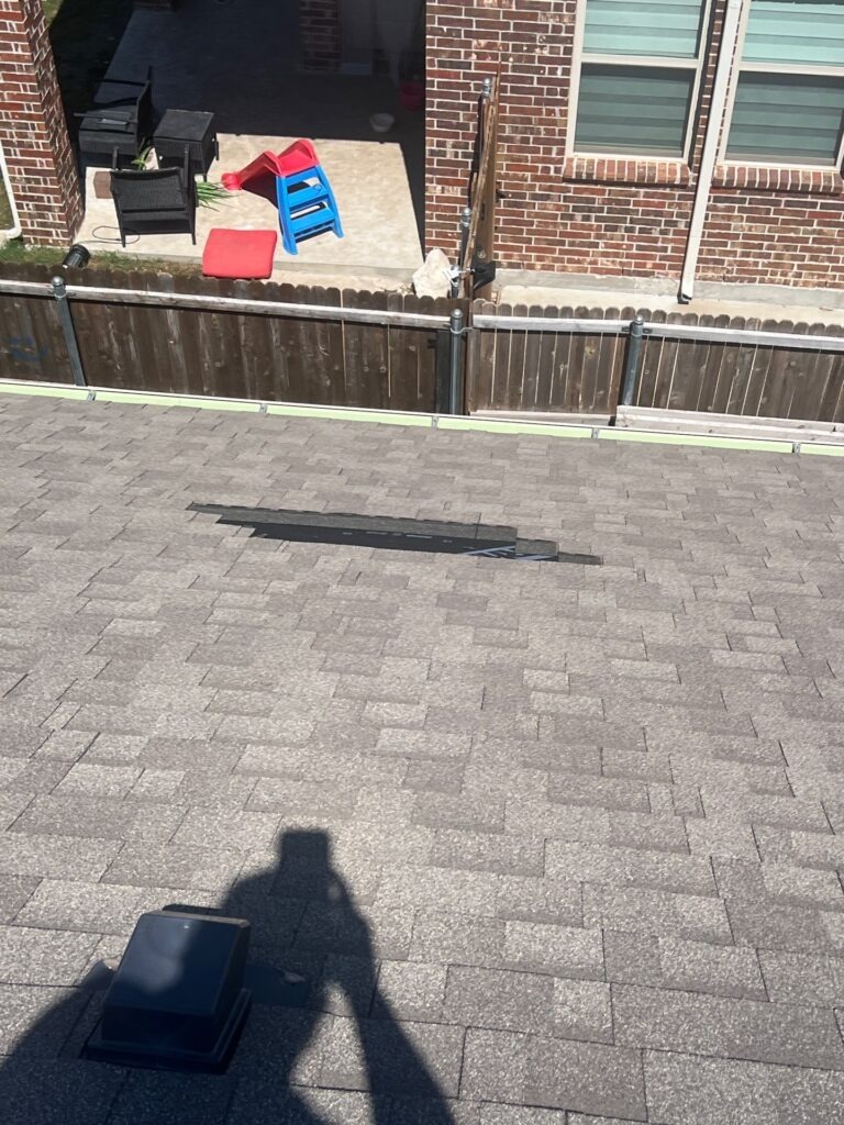 Residential shingle roof surface documented during a water intrusion inspection in Princeton, TX