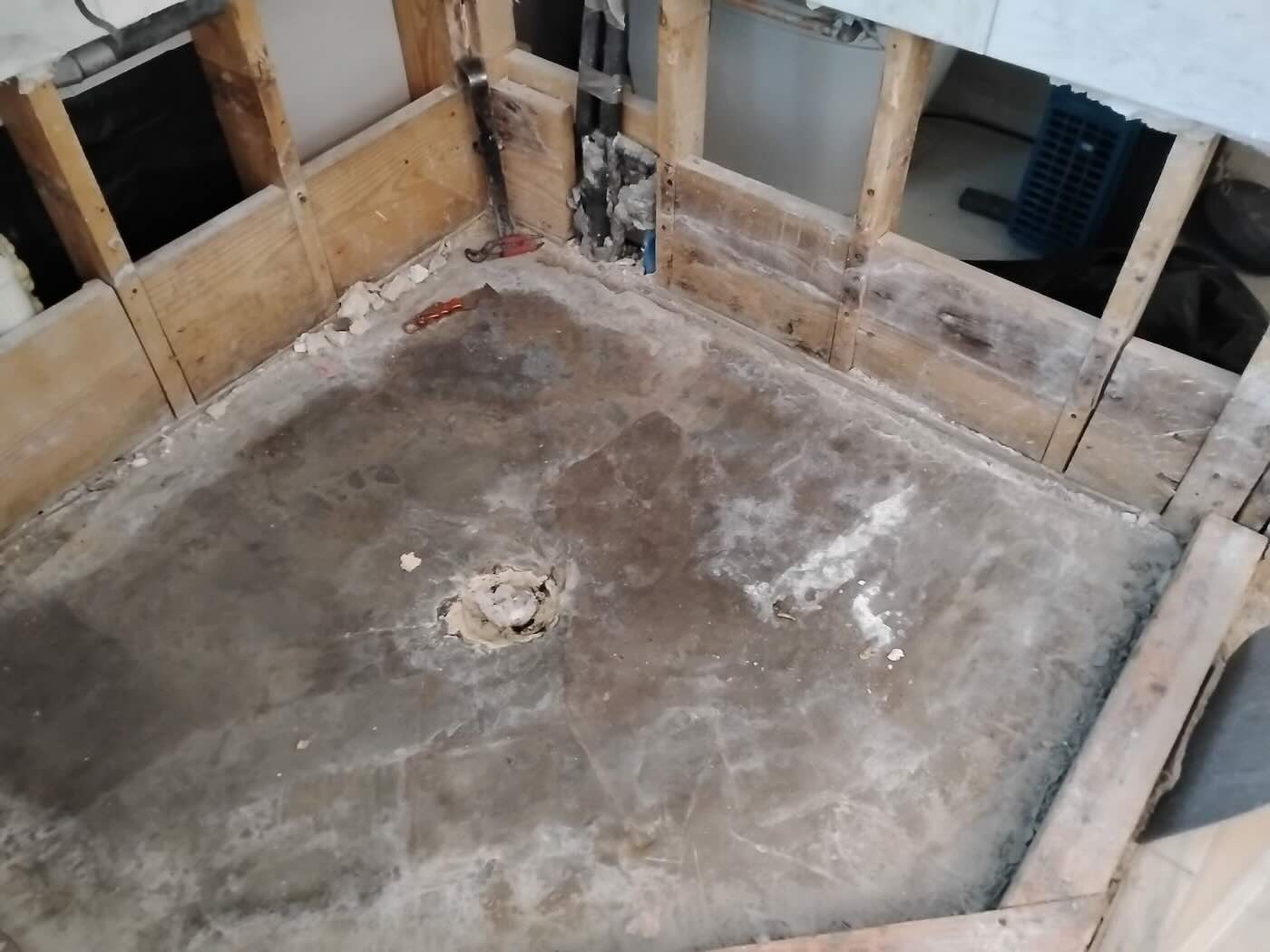Interior wall and flooring materials removed during a water-damage restoration project