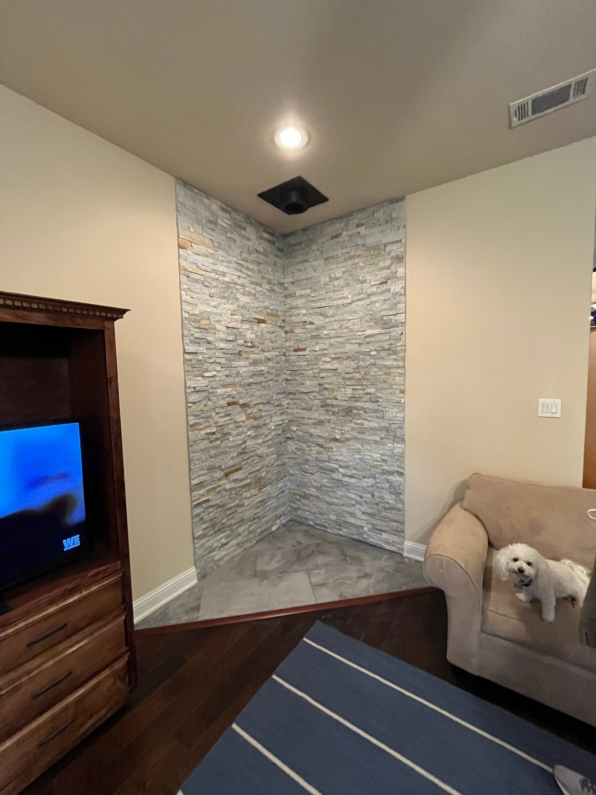 Drywall repair and taping in progress during the fireplace remodel in Melissa, TX