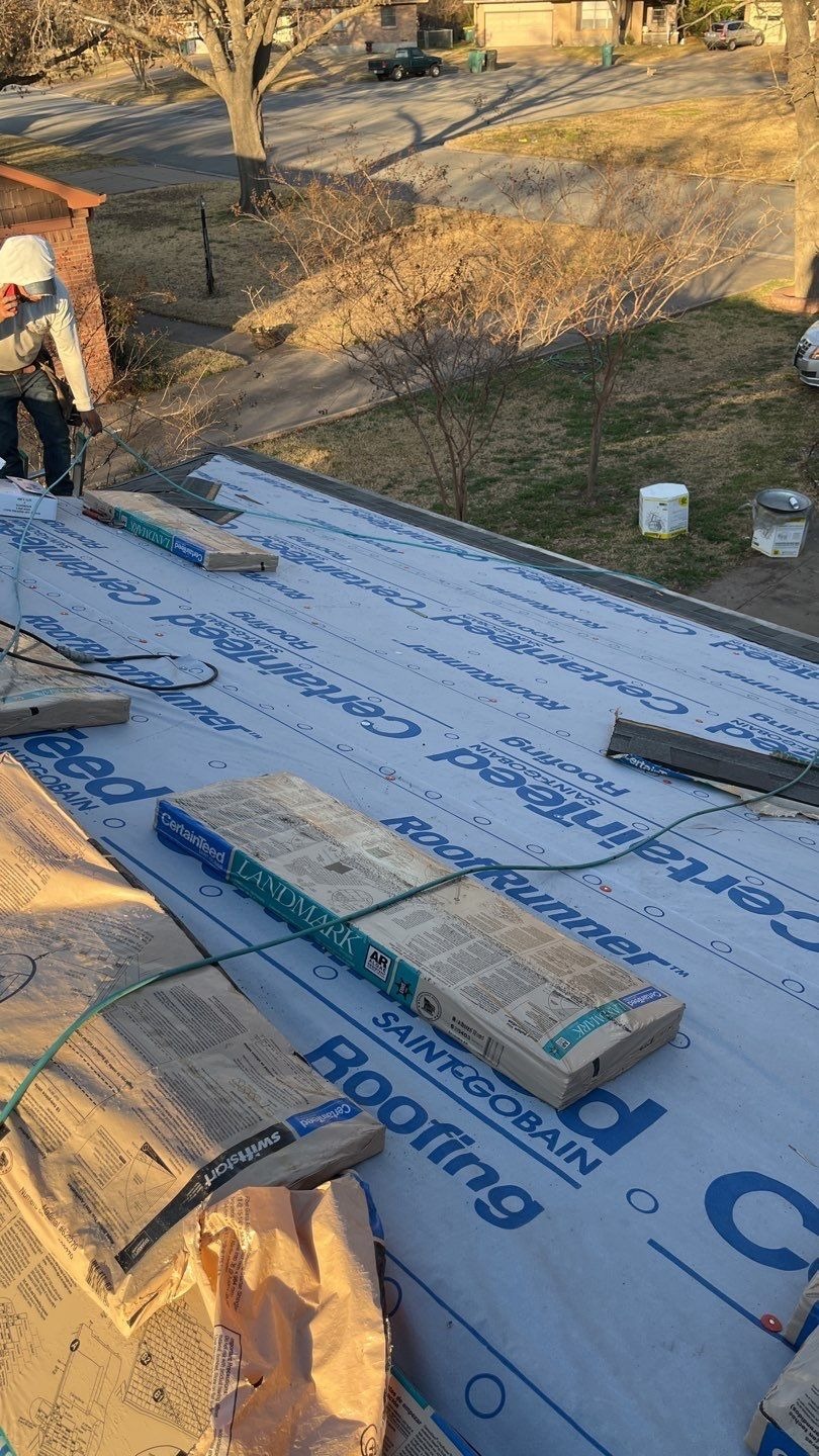 Underlayment seams sealed during the roof replacement in Sherman, TX