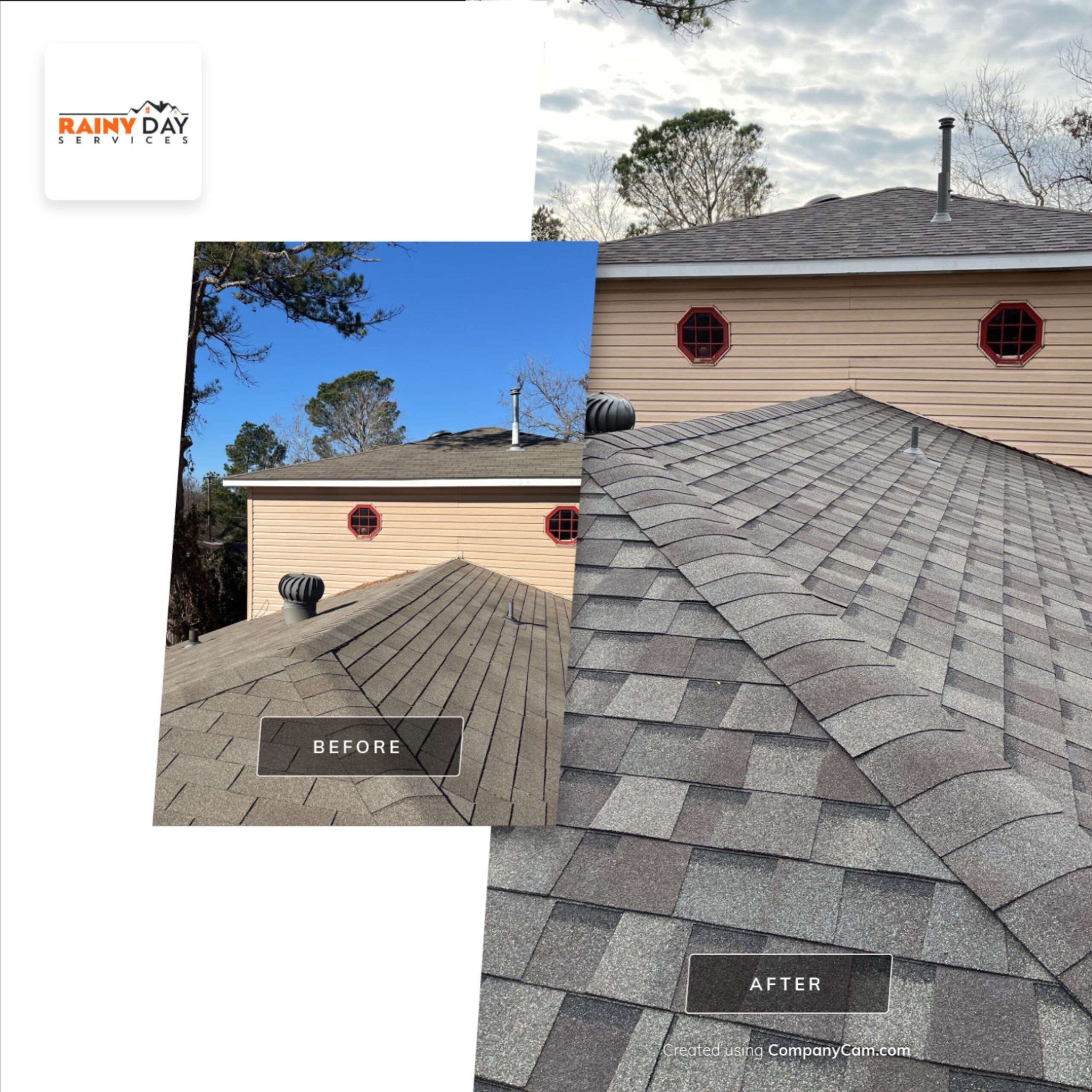 Final exterior view of the completed roof replacement in Sherman, TX