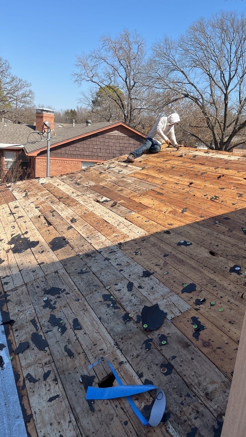 Replacement decking installed during the roof replacement in Sherman, TX