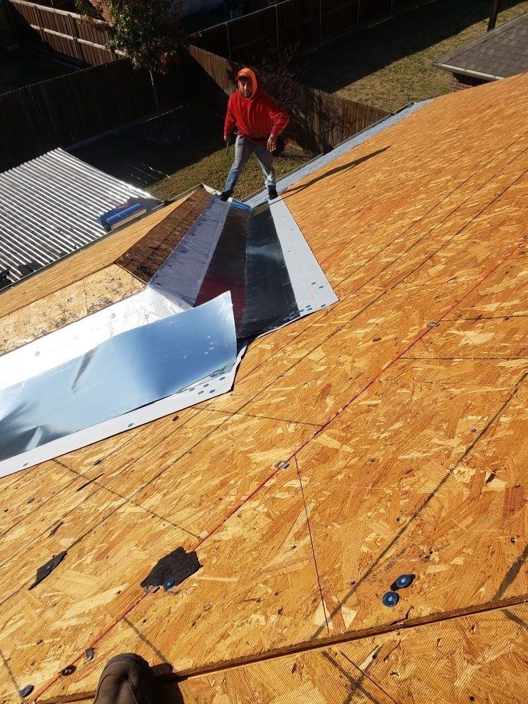 New underlayment being installed during the roof replacement in Melissa, TX
