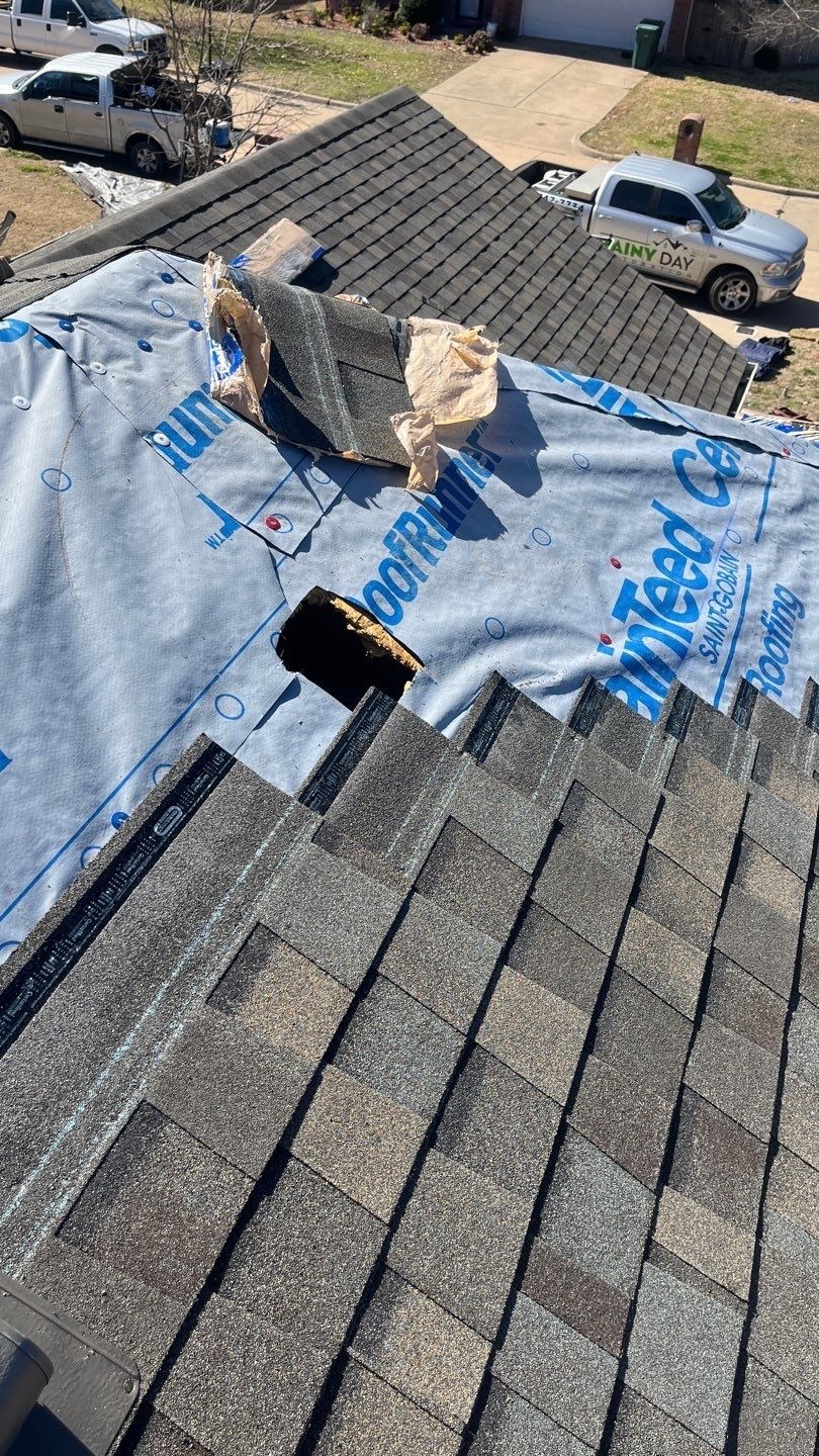 Underlayment secured across the deck during the roof replacement in Sherman, TX