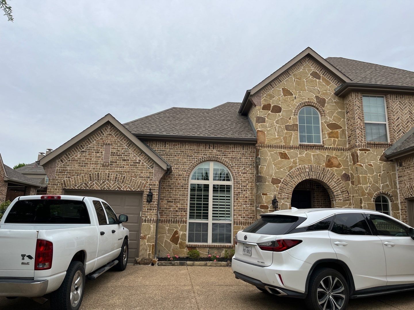 Hail-bruised shingles found during roof inspection before the roof replacement in Prosper, TX