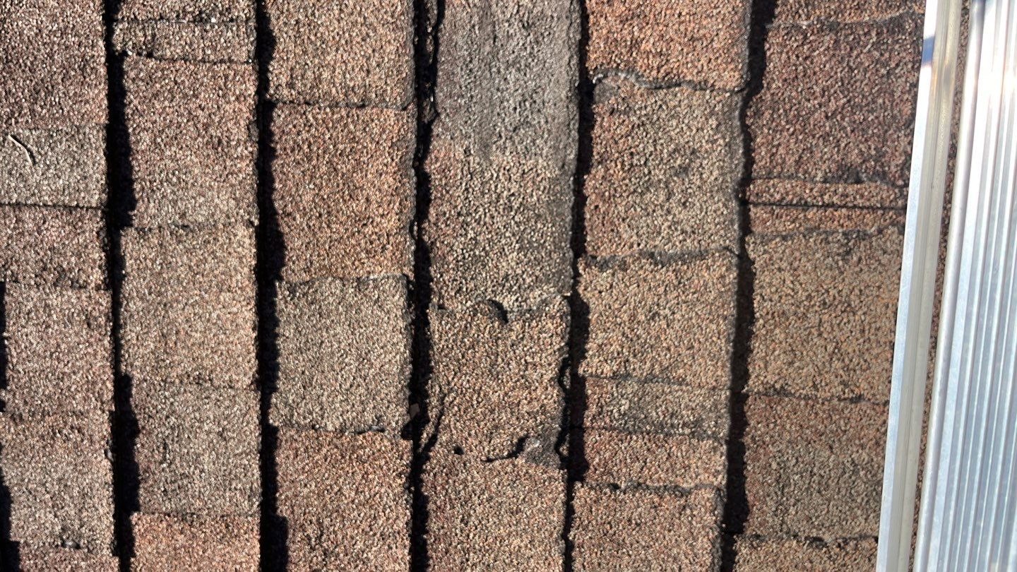 Granule loss exposing shingle surface before the roof repair in Sherman, TX