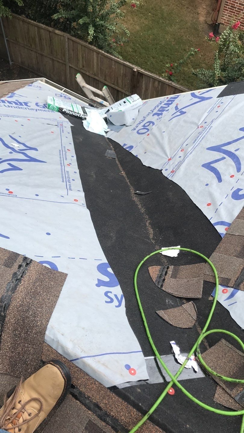 New ice and water shield installed in the valley during the roof replacement in Melissa, TX