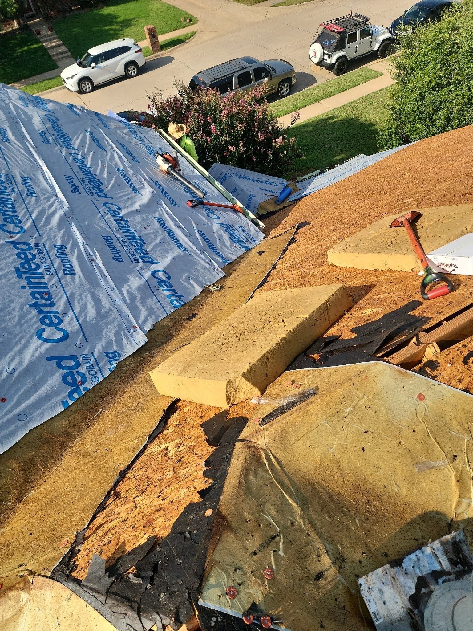 New underlayment installed across the deck during the roof replacement