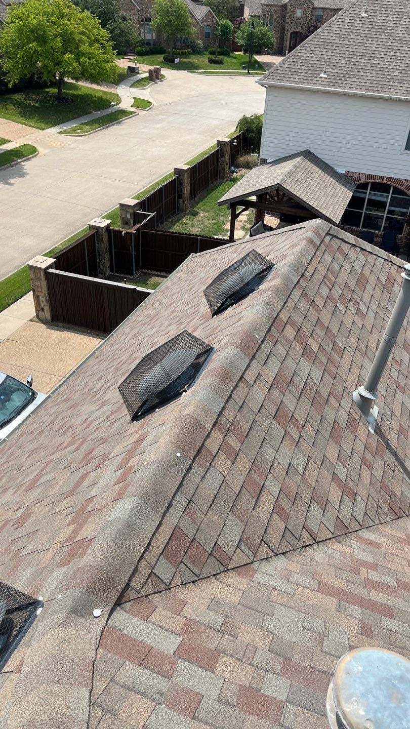 Dented roof vent documented before the roof replacement in Allen, TX