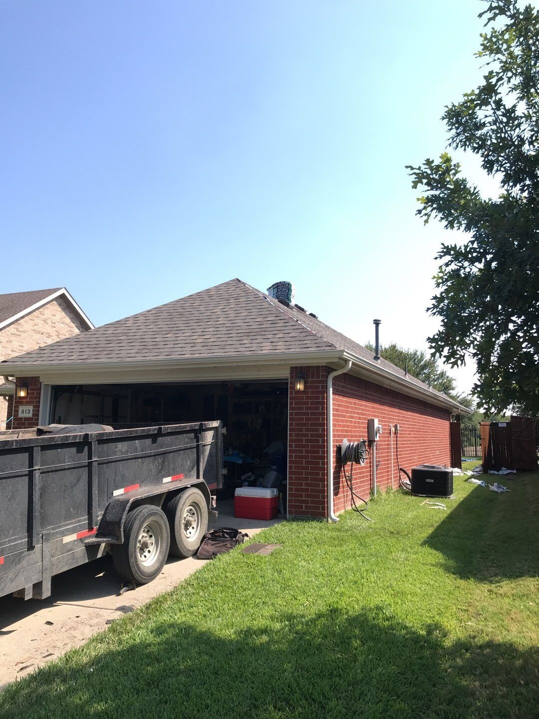 Roof decking exposed during tear-off for the roof replacement in McKinney, TX