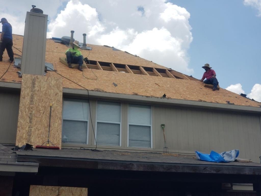 New decking installed to replace rotted sections during roof replacement in McKinney, TX